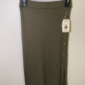 Hippie Rose Khaki Ribbed Pencil Skirt